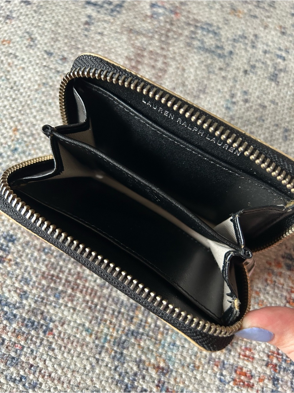 Ralph Lauren Black Leather Zip Card Case W/ Key Ring - Picture 7 of 8
